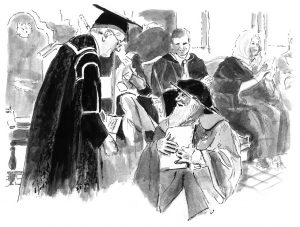 Illustration of Robert Wyatt receiving an honorary doctorate